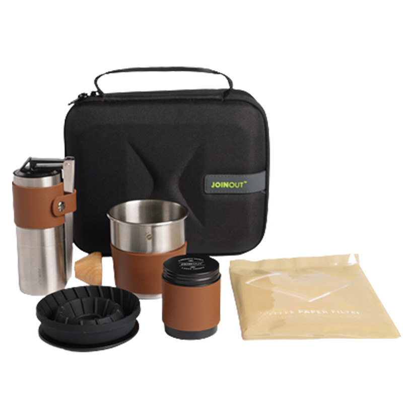 Outdoor Portable Coffee Set with Hand Cranked Bean Grinder and Filter Cup Combination