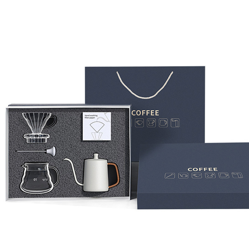 Coffee Utensils Gift Box 5-Piece Set with Hand Brewed Pot Filter Cup Sharing Pot Thermometer and Filter Paper